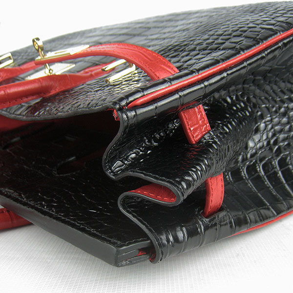 High Quality Fake Hermes Birkin 35CM Crocodile Veins Leather Bag Black/Red 6089 - Click Image to Close